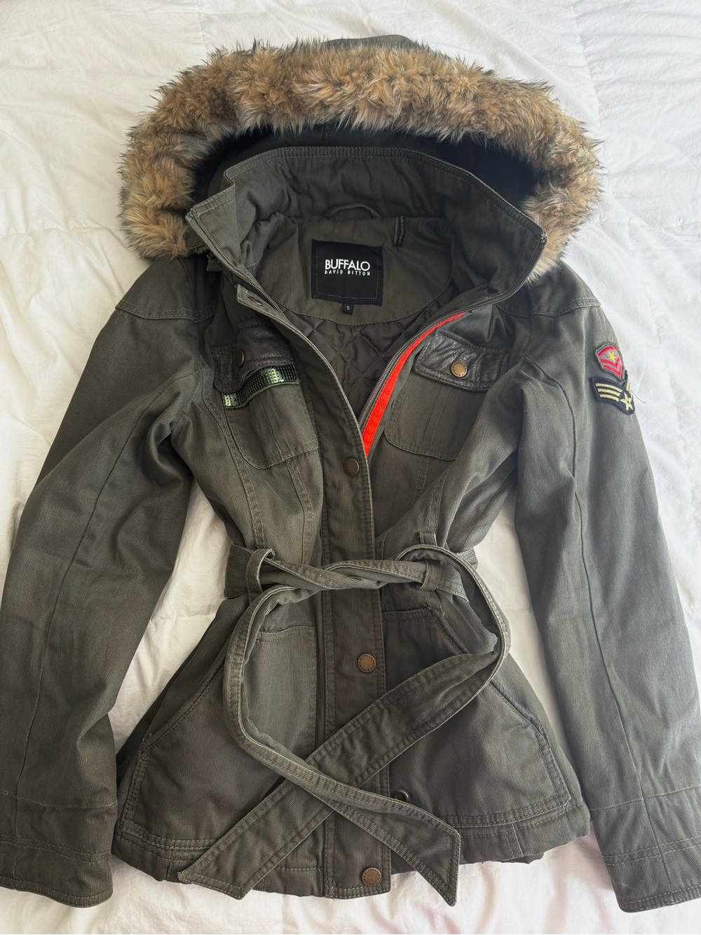 Buffalo David Bitton Olive Green Jacket with Faux Fur Trim